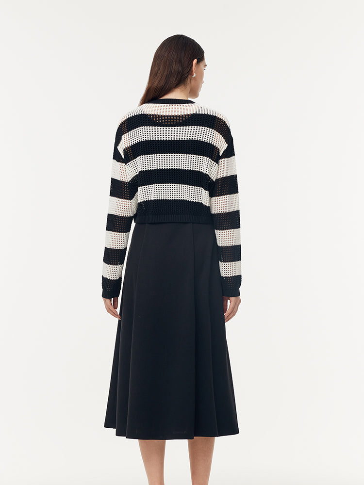 Triacetate Knit Vest Dress And Stripe Open-Knit Sweater Two-Piece Set GOELIA