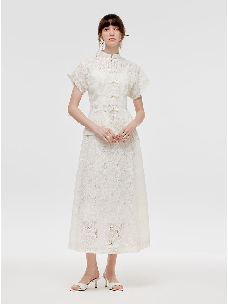 New Chinese-Style Lace Jacket And Skirt With Camisole Three-Piece Set GOELIA