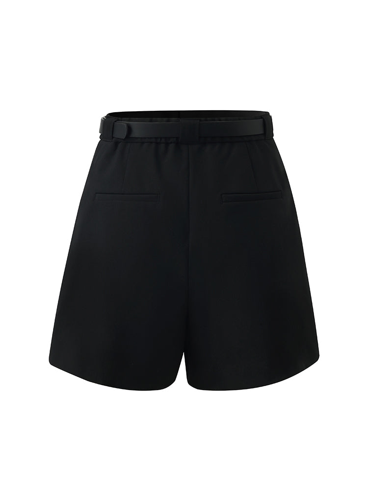 Black Loose A-Line Shorts With Belt GOELIA