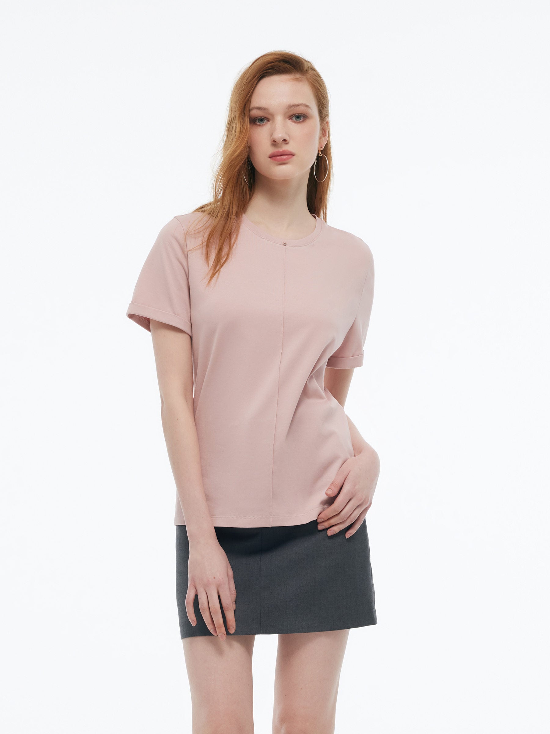 Crew Neck Heart Decorated Convertible Women T-Shirt GOELIA