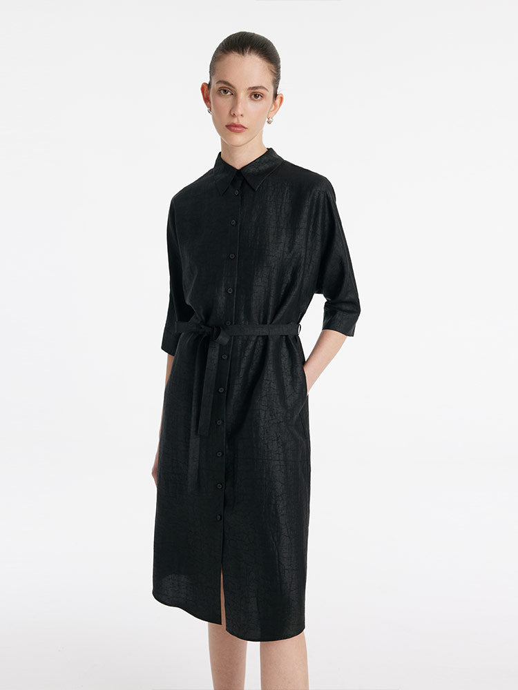 18 Momme Xiang Yun Silk Single-Breasted Women Midi Shirt Dress With Belt GOELIA