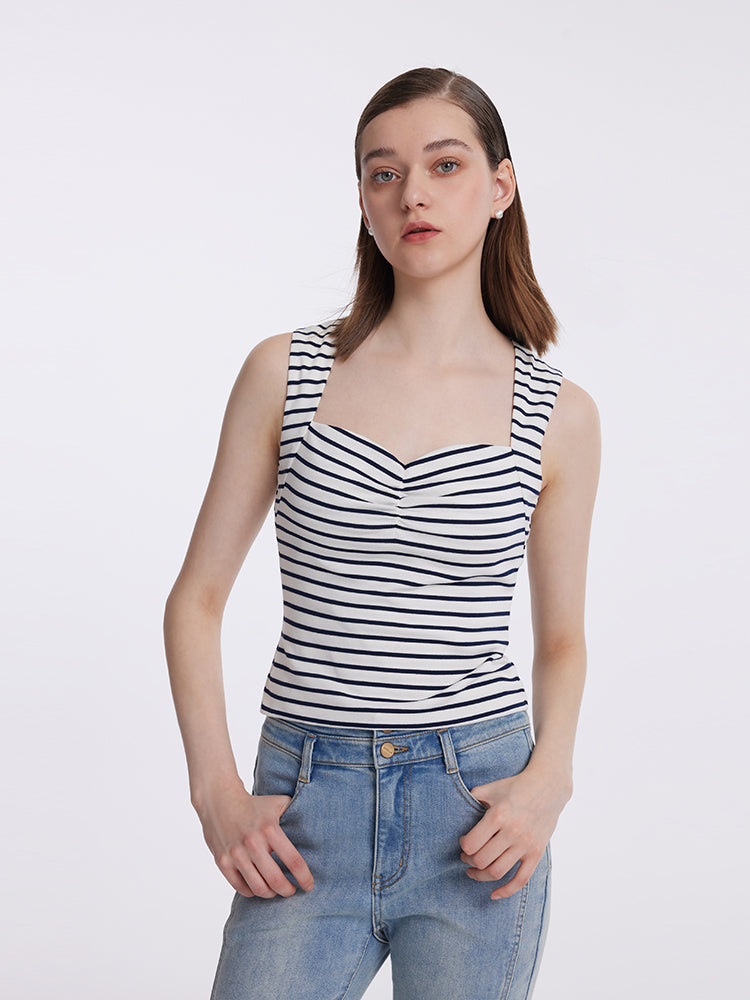 Striped Knitted Camisole With Detachable Bra Pads GOELIA