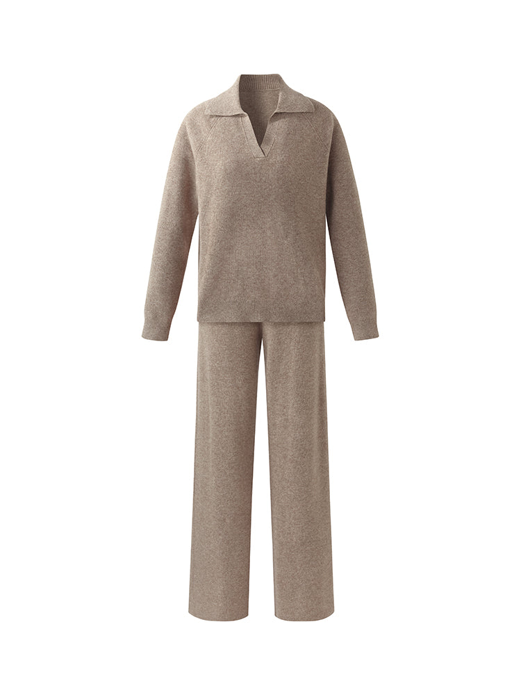 Machine Washable Wool Knit Top And Pants Two-Piece Set GOELIA