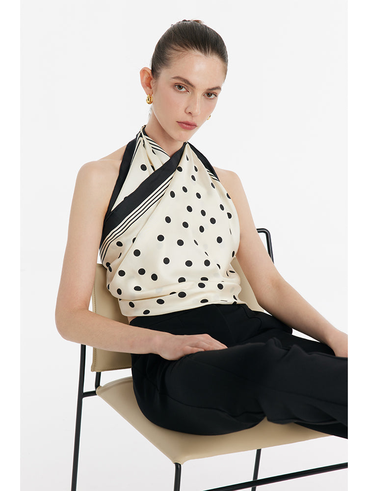 Polka Dots Printed Pure Silk Scarf GOELIA