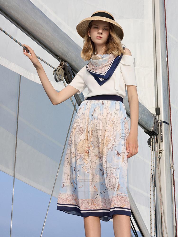 19 Momme Silk Map Printed Skirt GOELIA