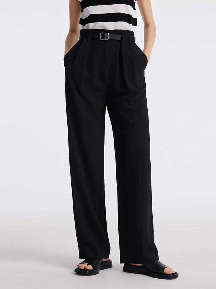 Straight Pleated Women Pants With Belt GOELIA