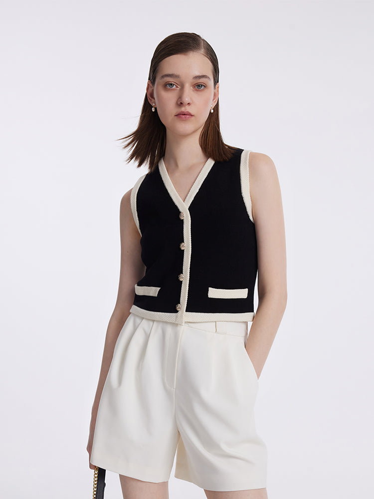 Knit Striped V-Neck Vest Cardigan GOELIA