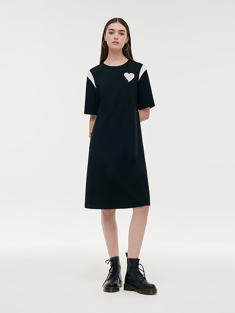 Color Block Sequined Heart Women T-Shirt Midi Dress GOELIA