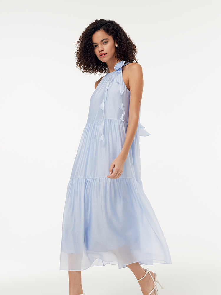 Women Halter Maxi Dress With Detachable Flower GOELIA