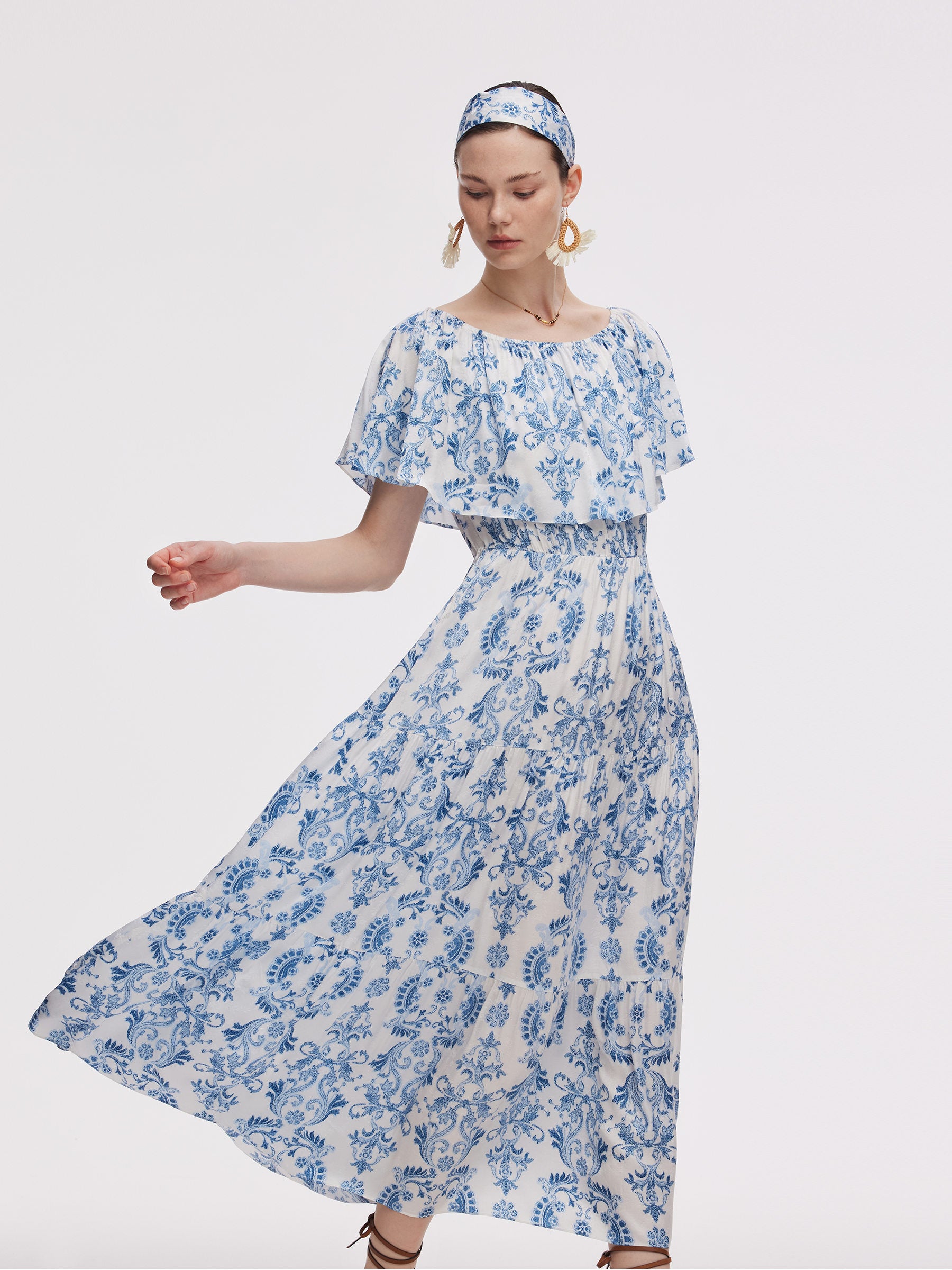 Floral Print Women Convertible Neckline Maxi Dress GOELIA