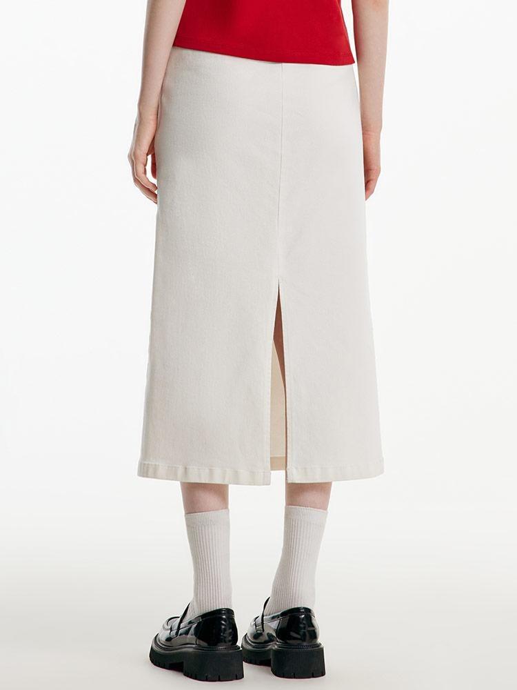 Split White Denim Long Skirt With Belt GOELIA