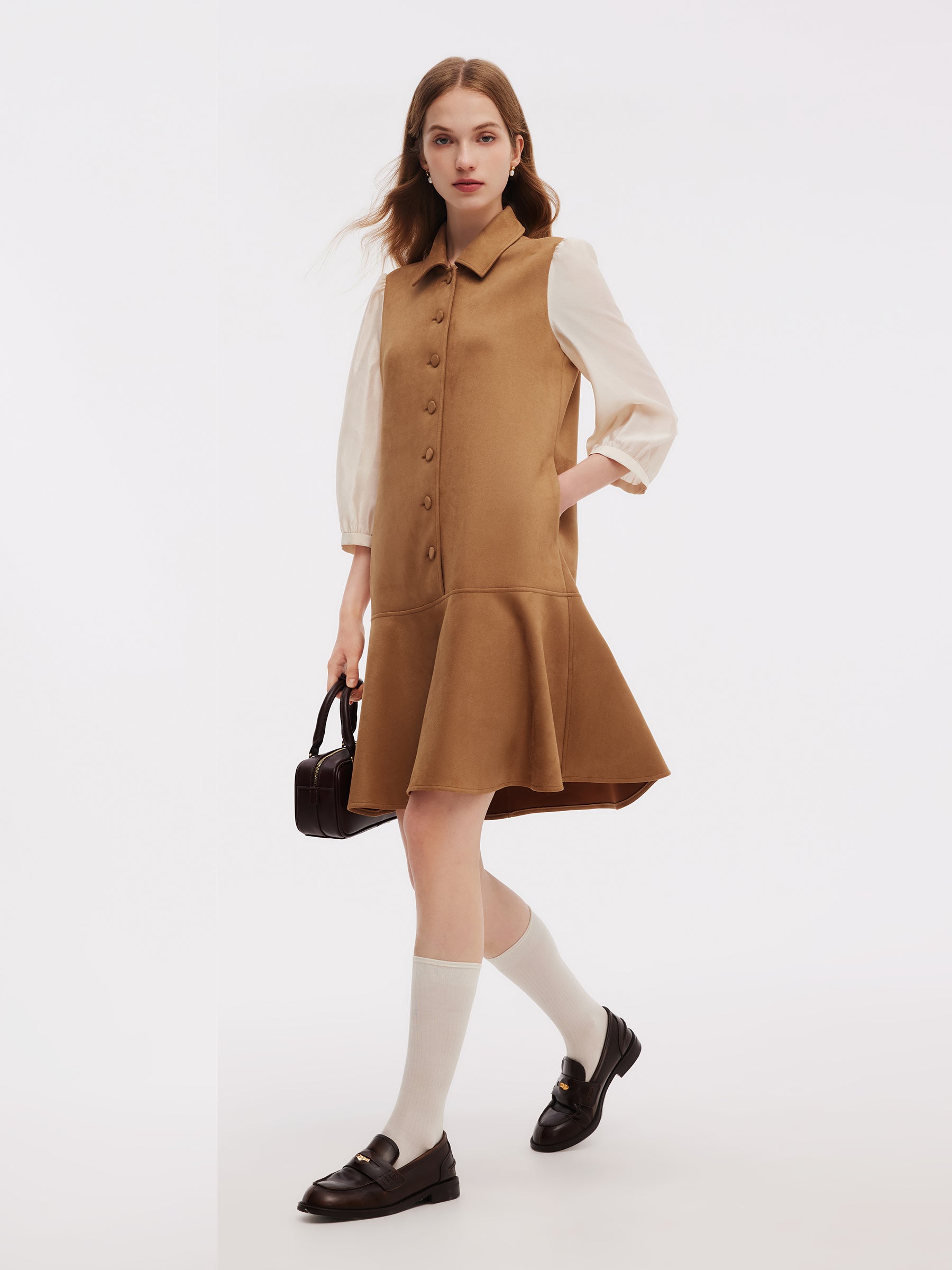 Faux Suede Patchwork Women Mini Dress GOELIA