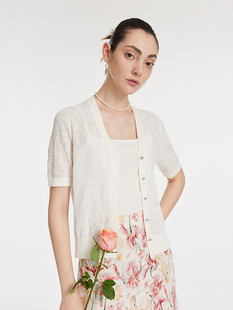 Iris Jacquard Sequins Single-Breasted Knitted Women Cardigan GOELIA