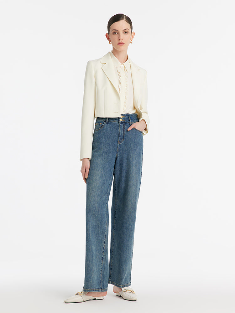 Worsted Wool Lapel Women Crop Blazer GOELIA