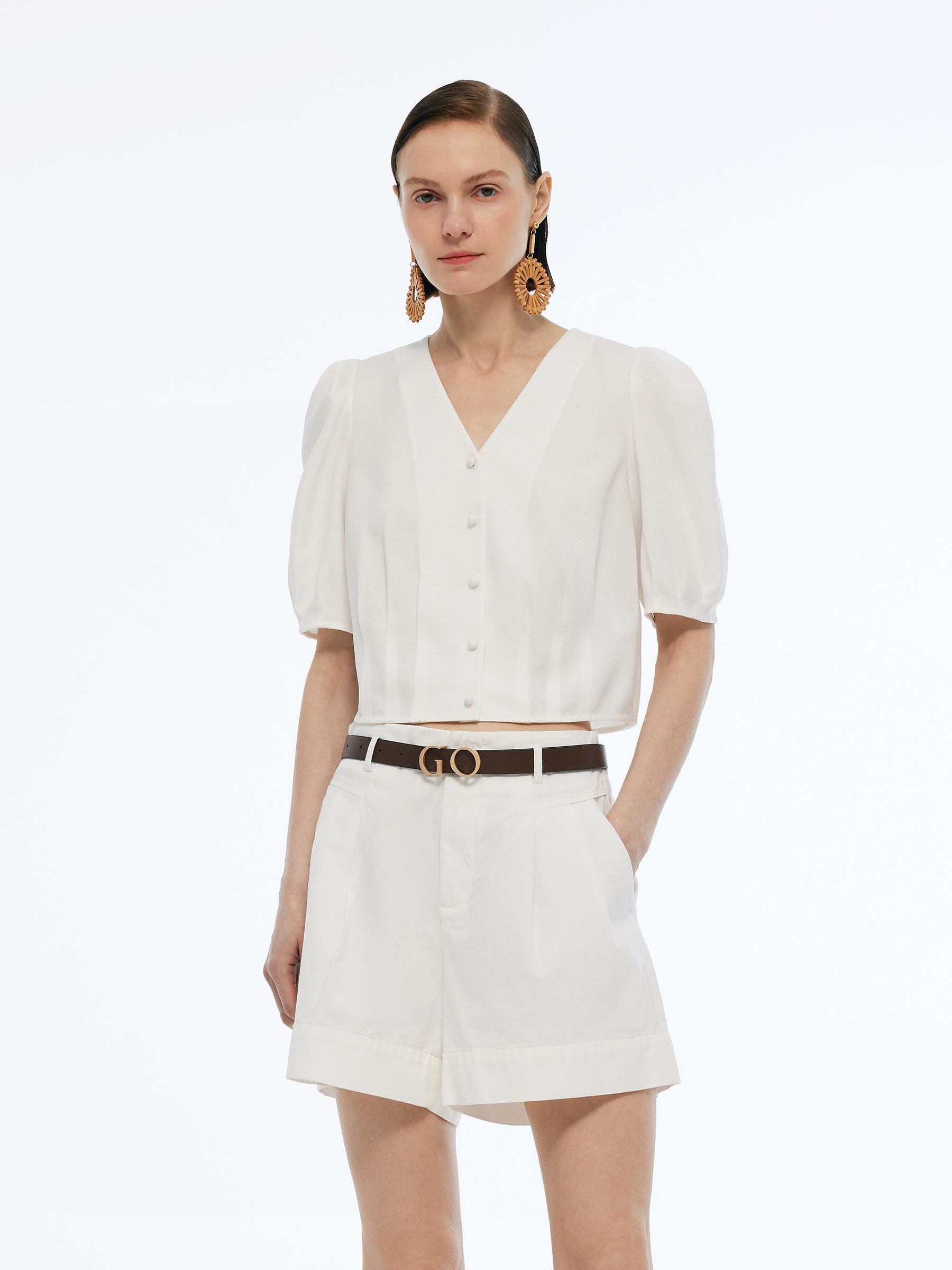 100% Acetate V-Neck Women Shirt GOELIA