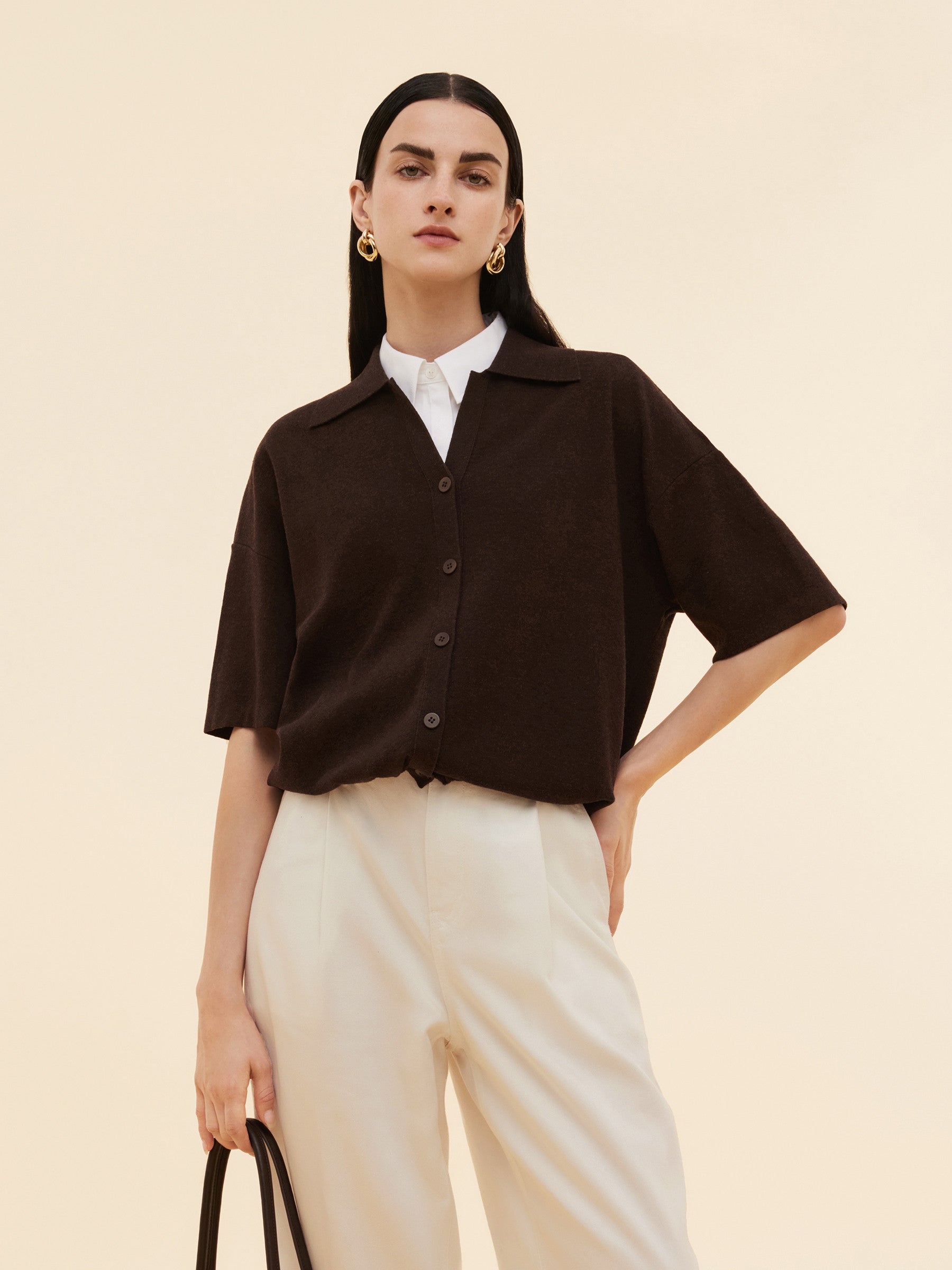 Loose Fit Women Drop Shoulder Shirt Cardigan GOELIA
