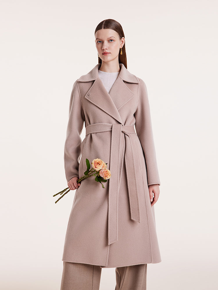 Pink Pure Cashmere Straight Lapel Women Coat GOELIA