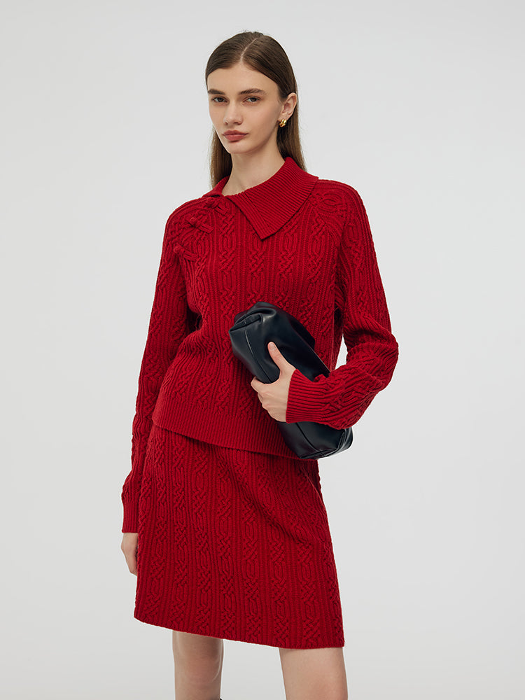 Wool Blend Knit Top And Mini Skirt Two-Piece Set GOELIA