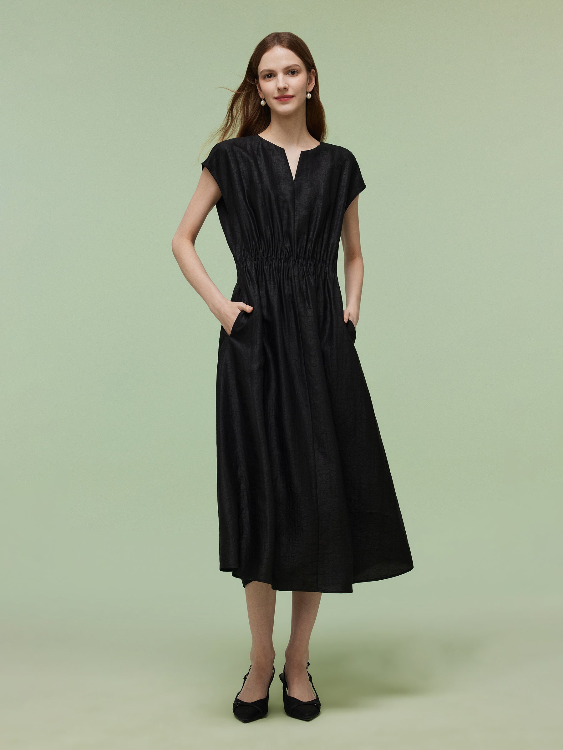 18MM Xiang Yun Silk Women Elastic Waist Maxi Dress GOELIA
