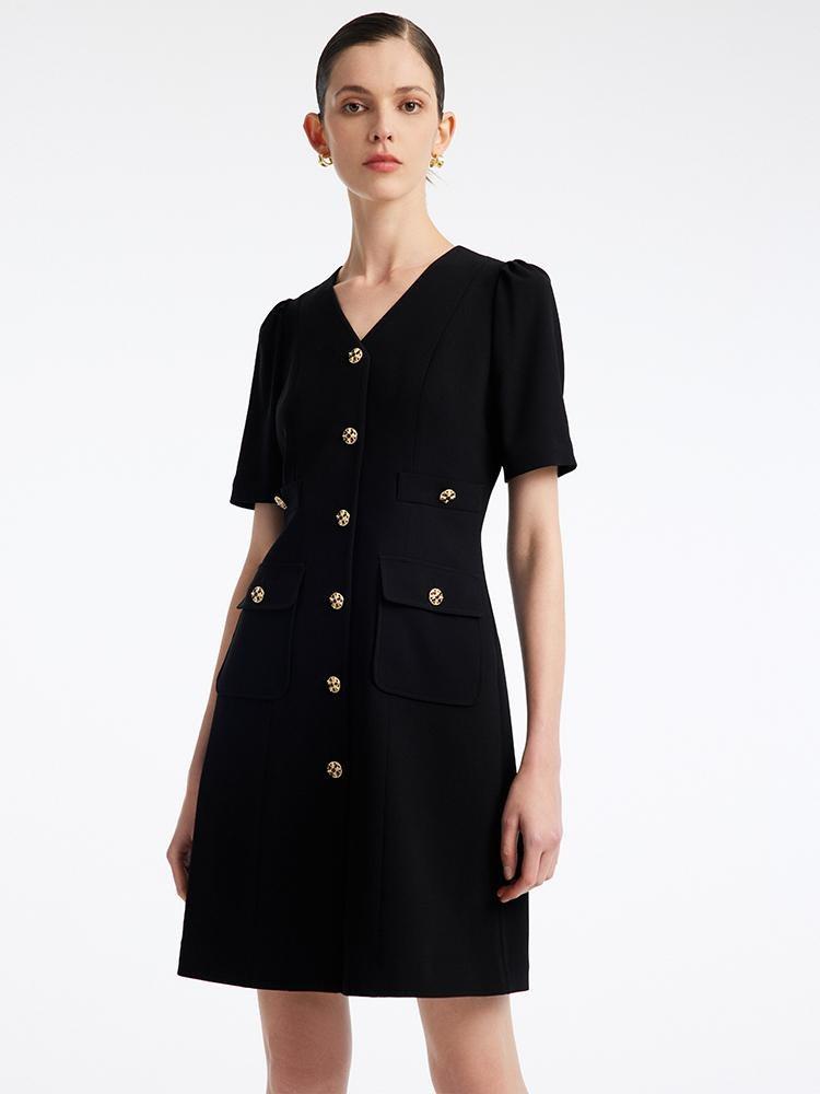Black Triacetate Button Front Mini Dress GOELIA