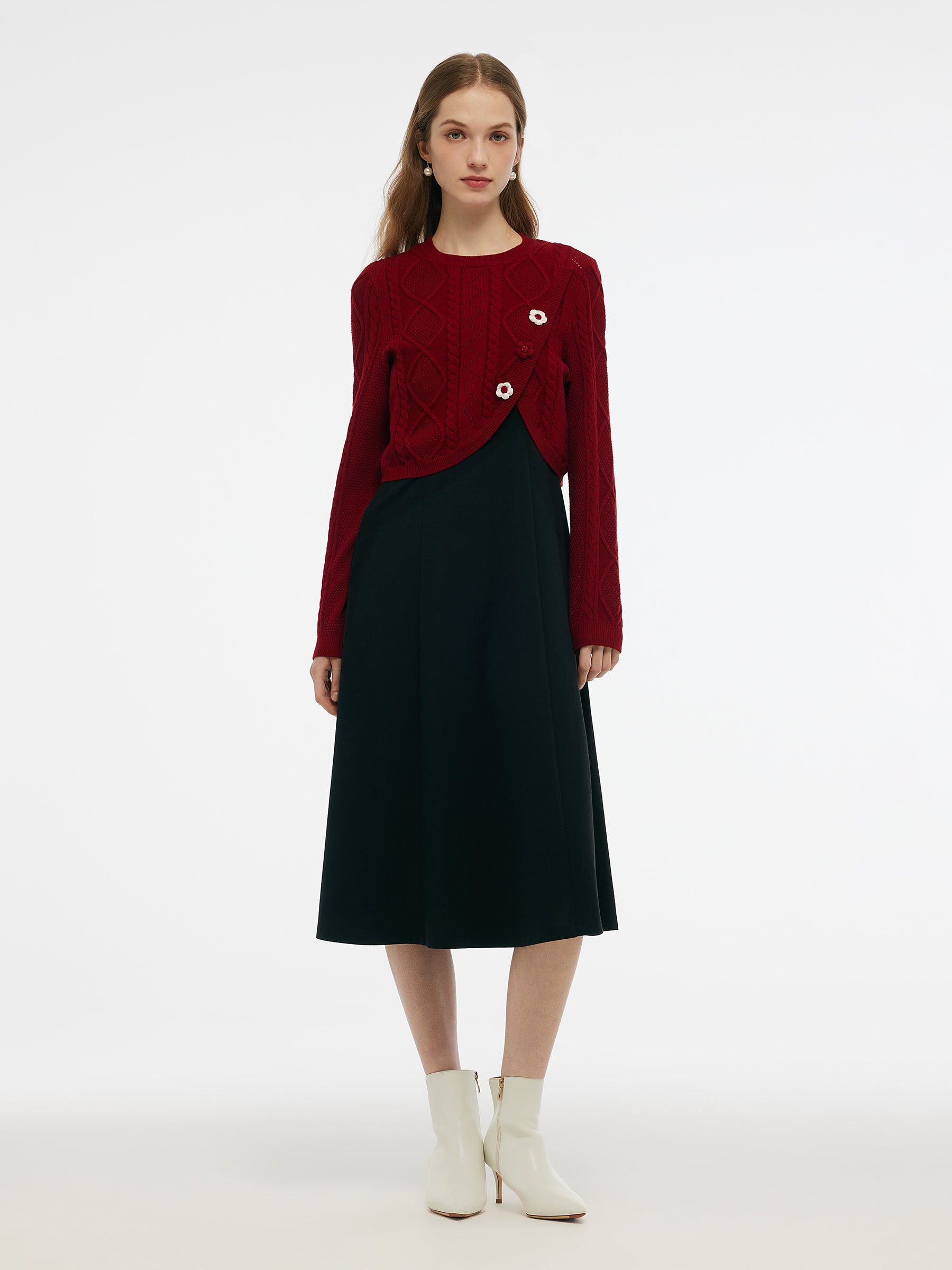 Lyocell Wool Blend Sweater And Knit Vest Dress Two-Piece Set GOELIA