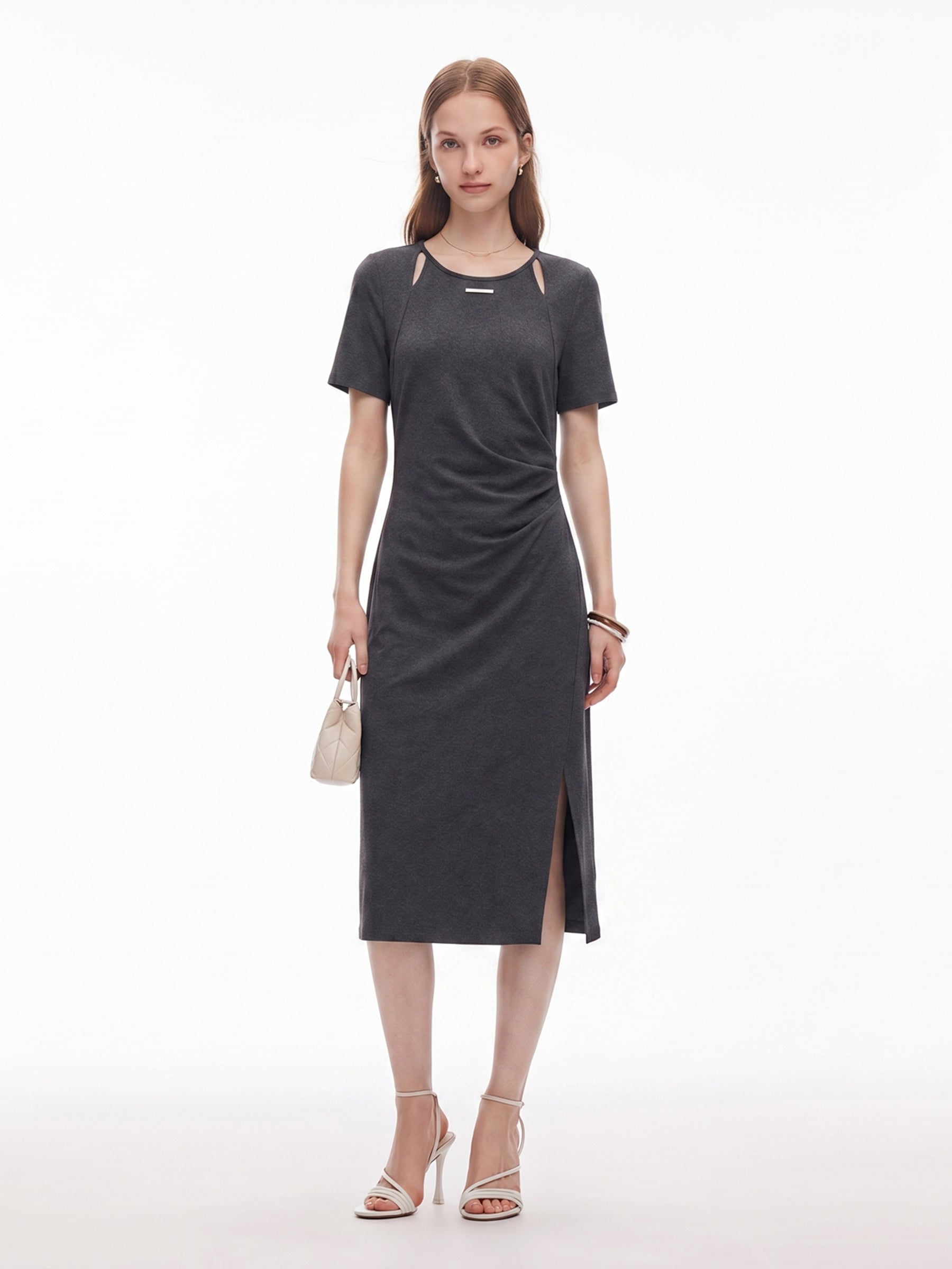 Cut Out Side Twist Women Knit Midi Dress
