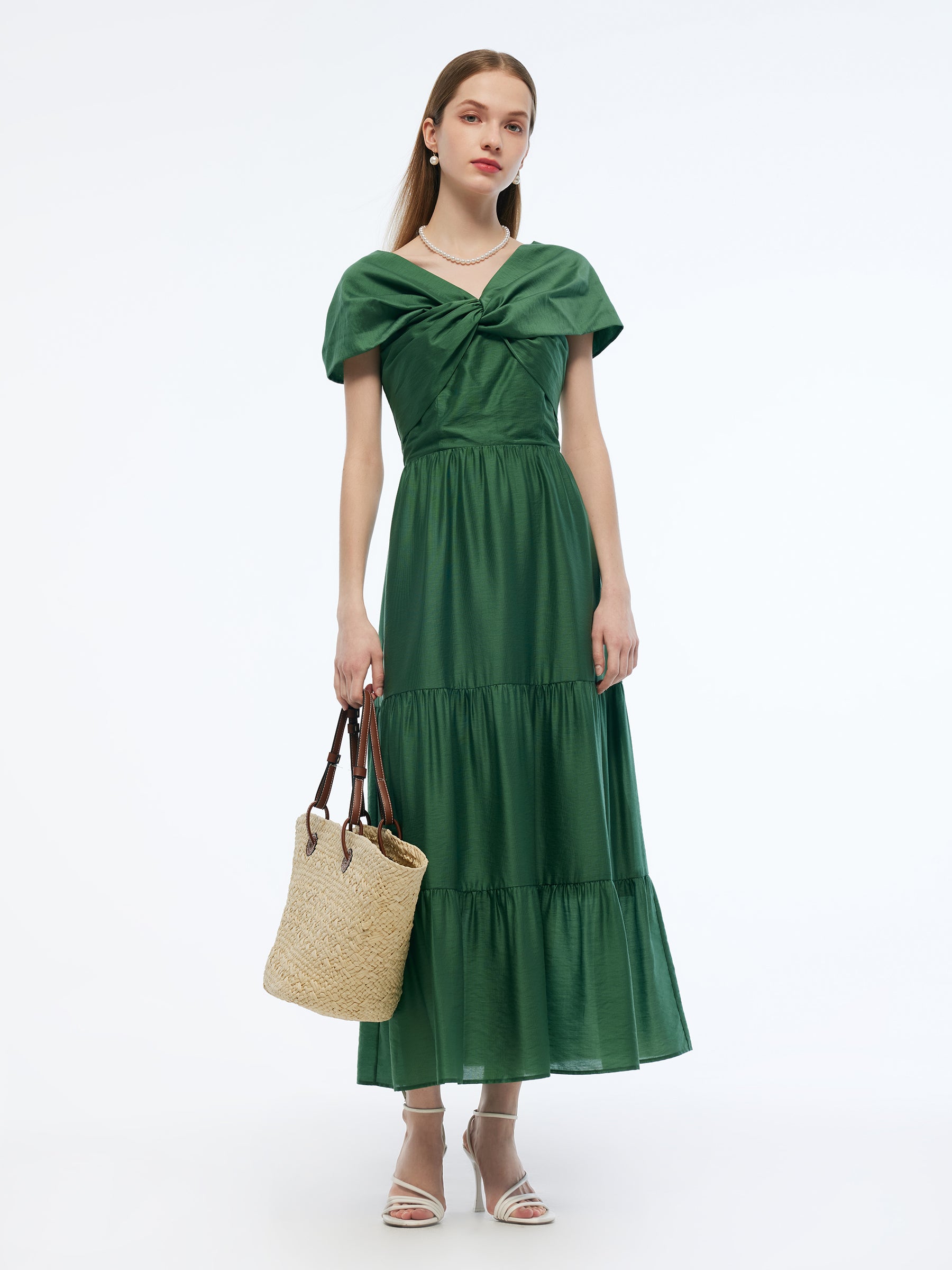 Tencel Blend Convertible Neckline Women Maxi Dress GOELIA