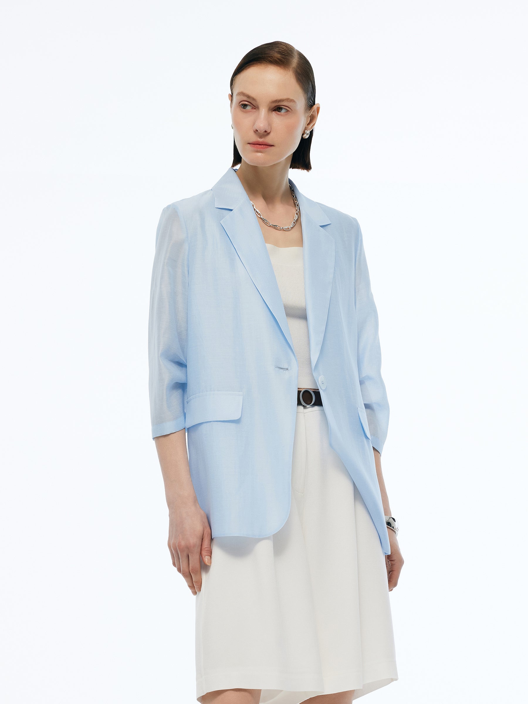 Tencel Linen Blend 3/4 Sleeves Women Blazer GOELIA