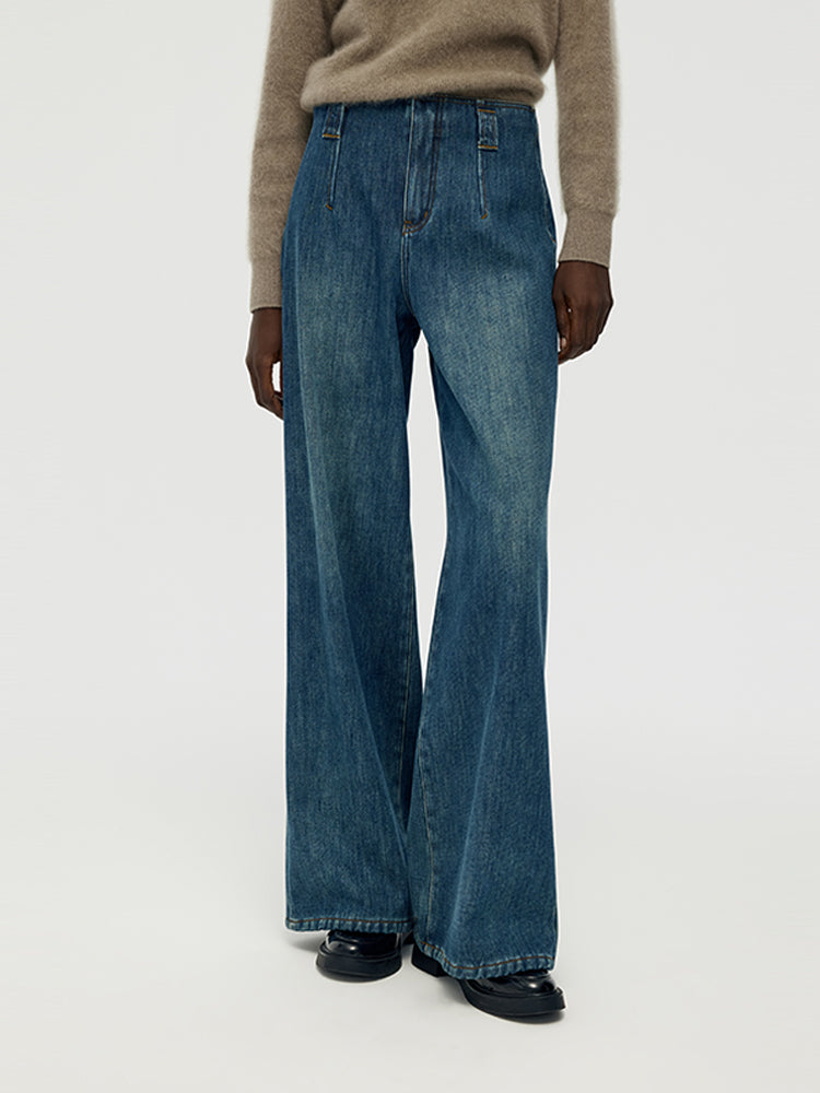 Wide Leg Women Fleece Lined Jeans GOELIA