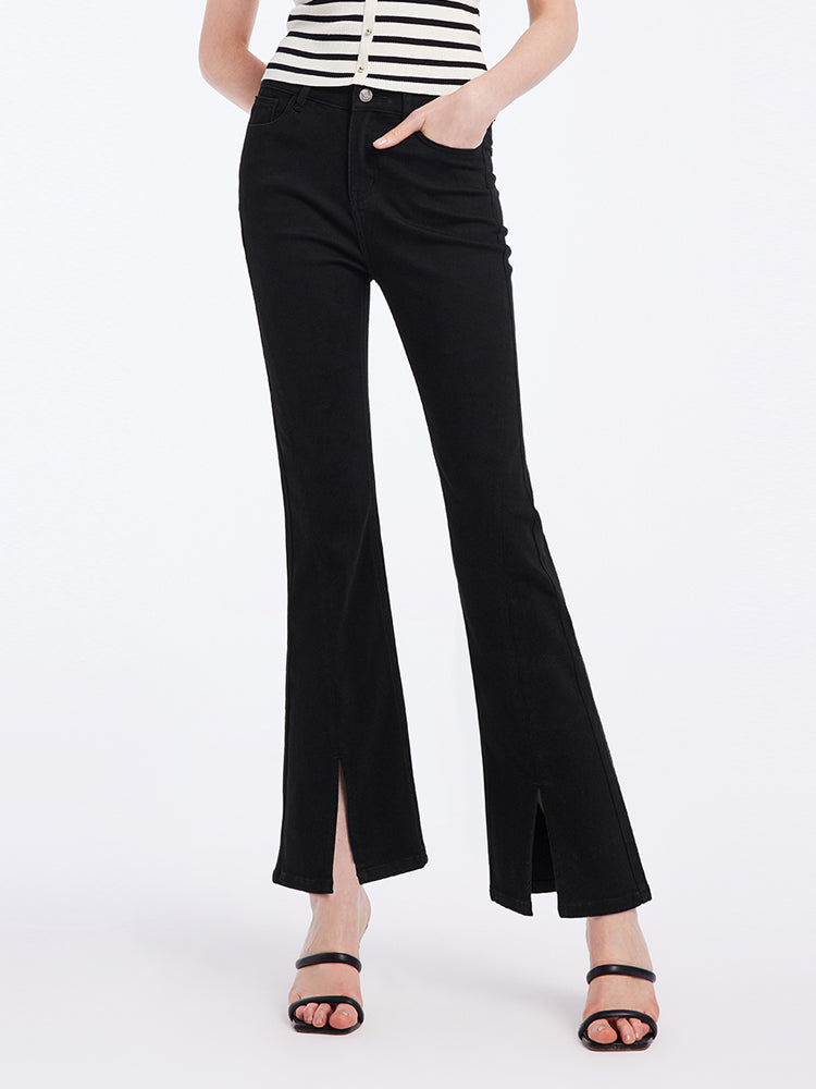 Black Split Hem Flare Jeans GOELIA