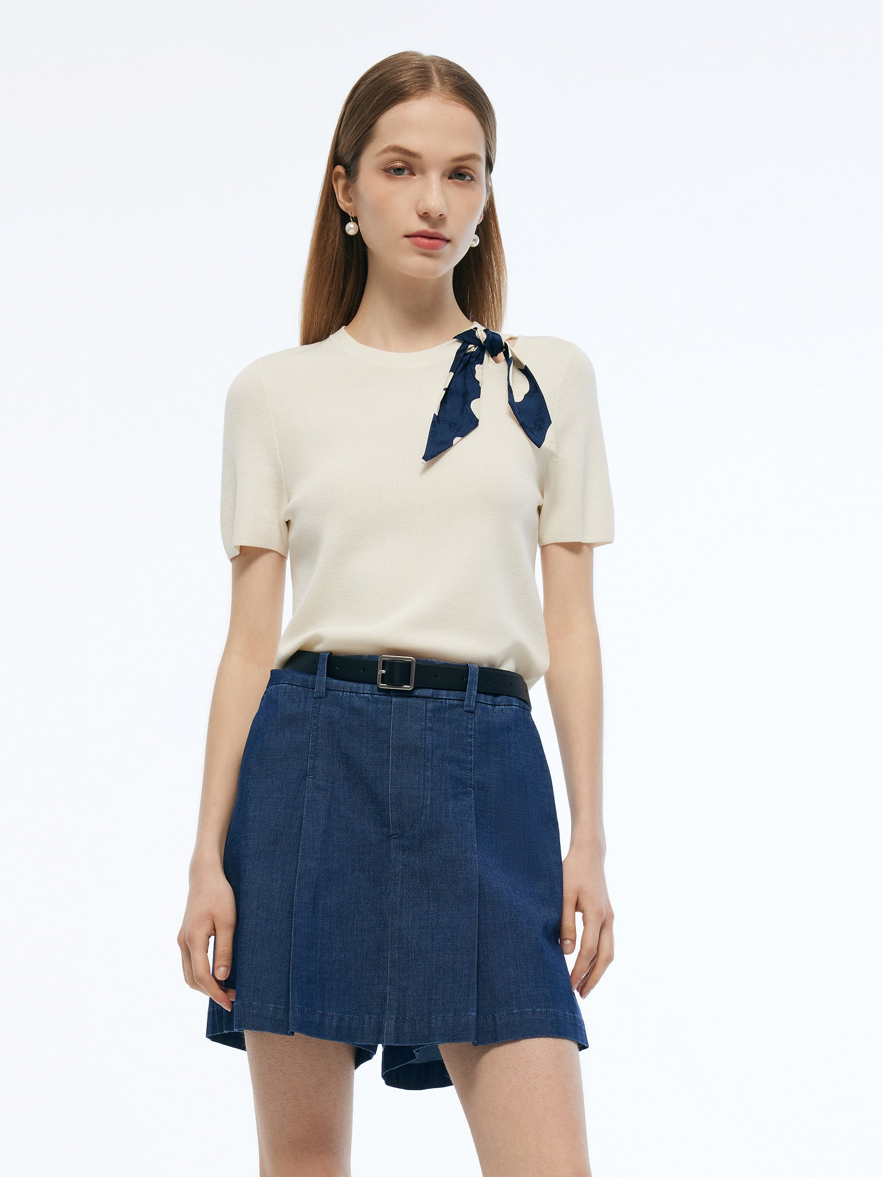 Tencel Blend Cut Out Women Knit Top GOELIA