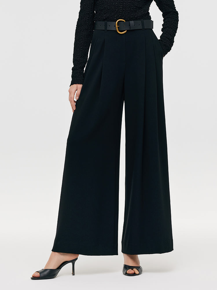 Triacetate Wide Leg Women Pants With Leather Belt GOELIA