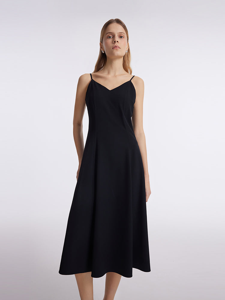 Women Spaghetti Strap Midi Dress With Detachable Bra Pads GOELIA