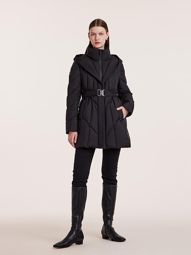 Triple Protection Fabric Hooded Gathered Waist Goose Down Garment GOELIA