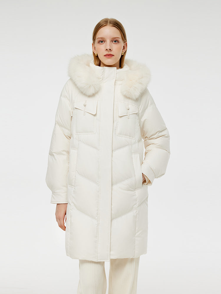 Goose Down Coat With Detachable Faux Fur Hood GOELIA