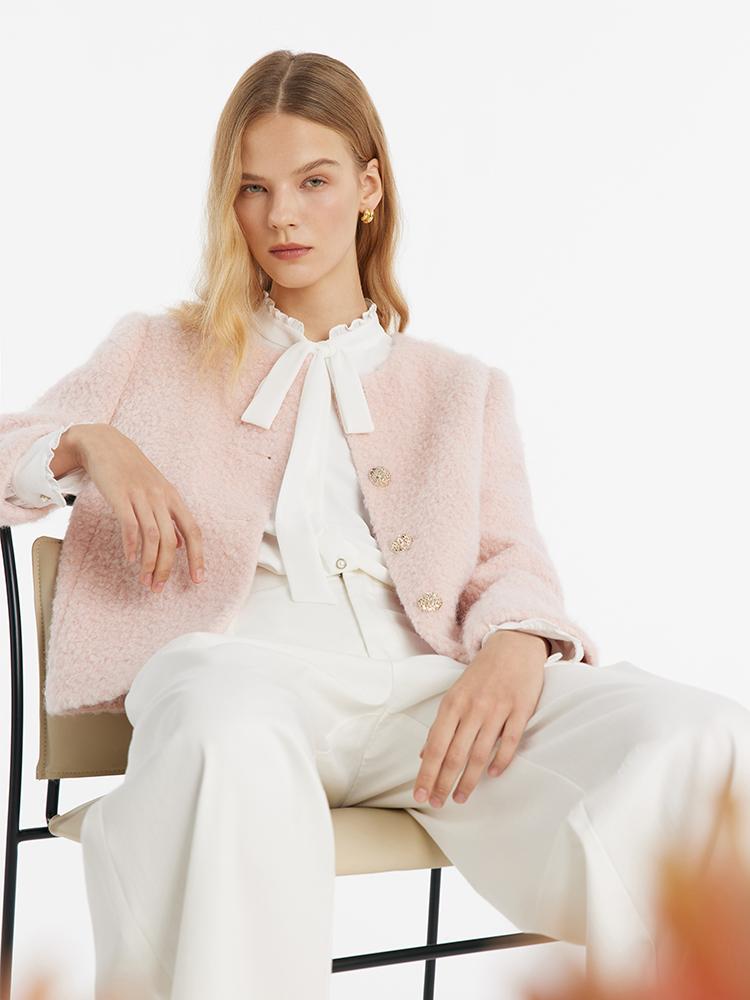 Wool-Blend Single-Breasted Women Crop Jacket GOELIA