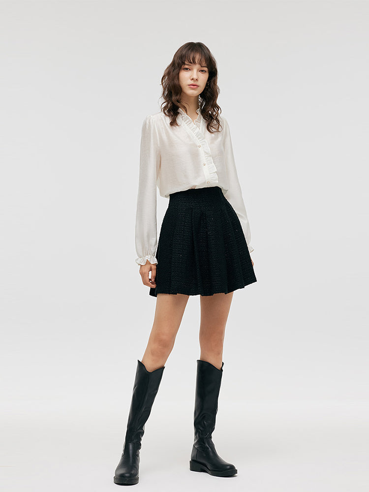 Tweed Sequins A-Line Pleated Women Skirt GOELIA