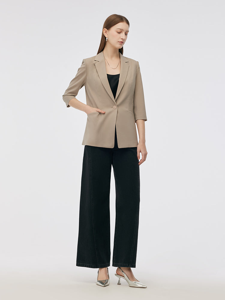 Machine Washable Wool Blend Women One Button Blazer GOELIA