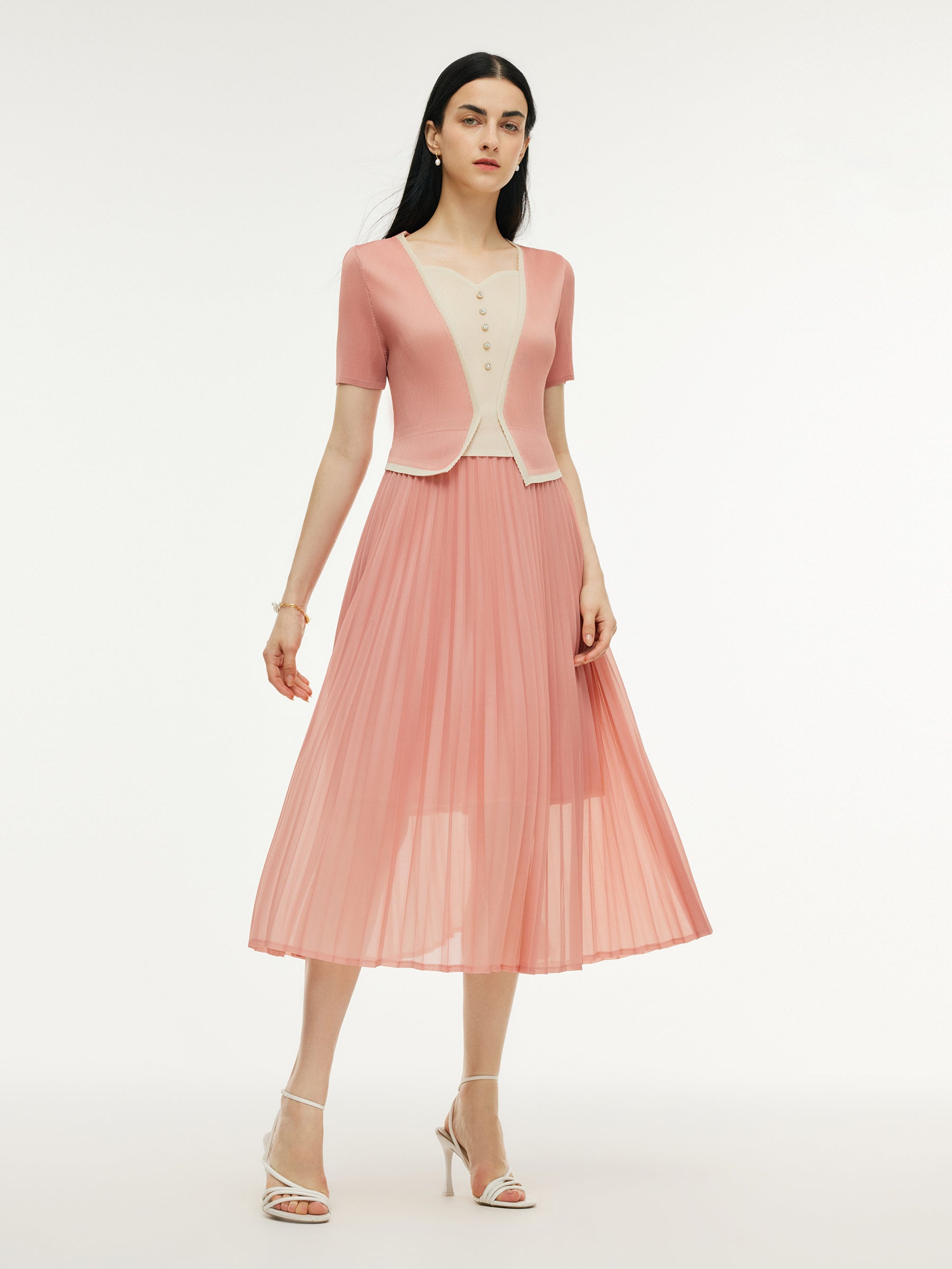Mock Layered Women Pleated Maxi Dress GOELIA