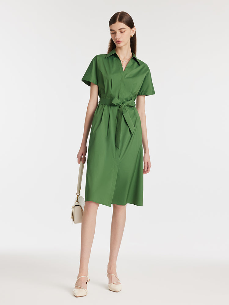 Lapel V-Neck Women Midi Shirt Dress With Belt GOELIA