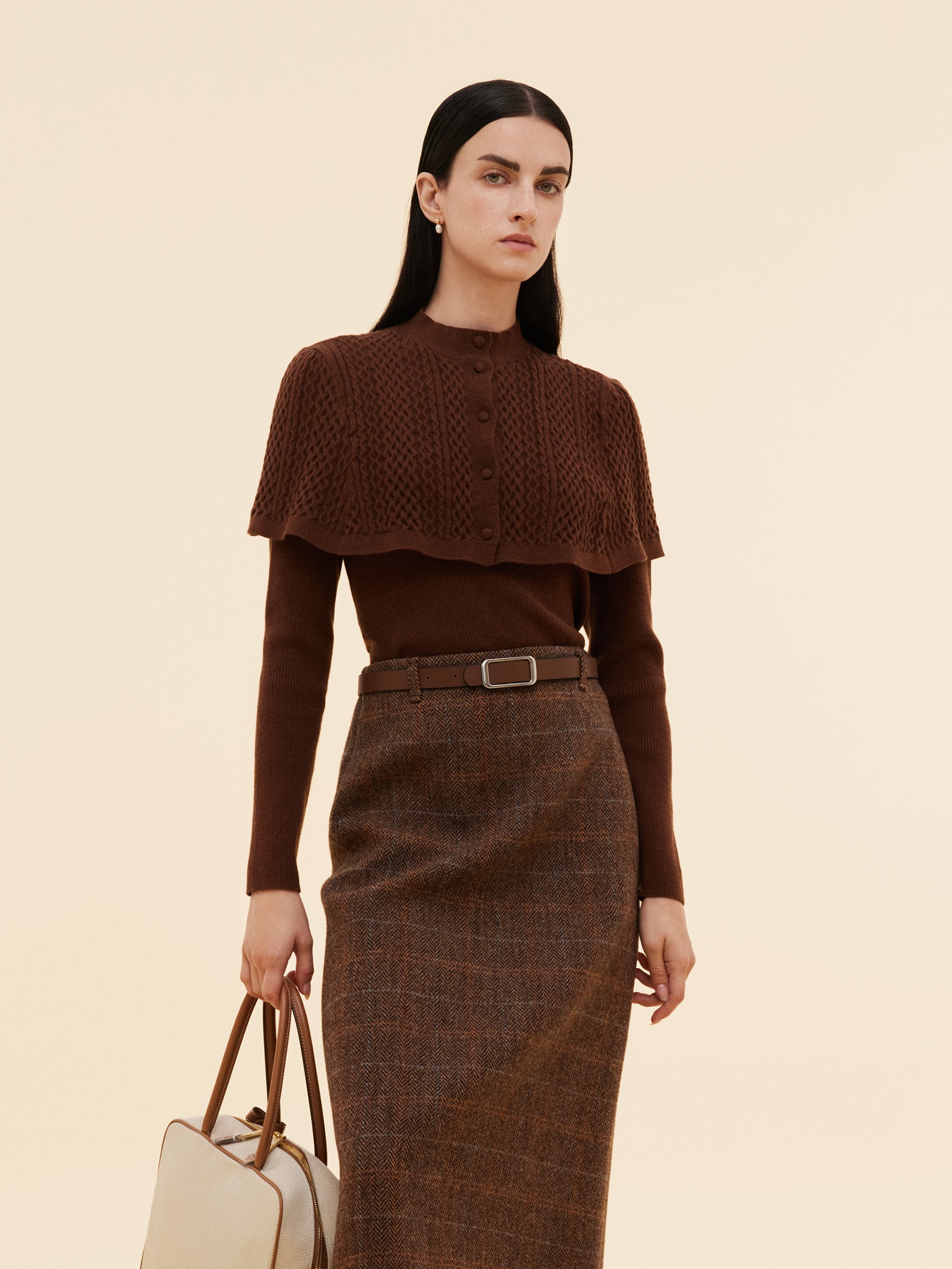 Lyocell Blend Knit Top And Cape Two-Piece Set GOELIA