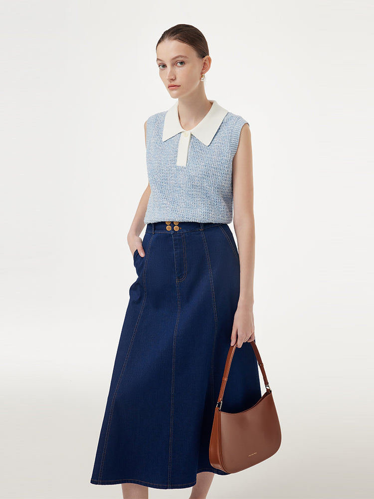 Denim A-Line Adjustable Waist Women Skirt GOELIA