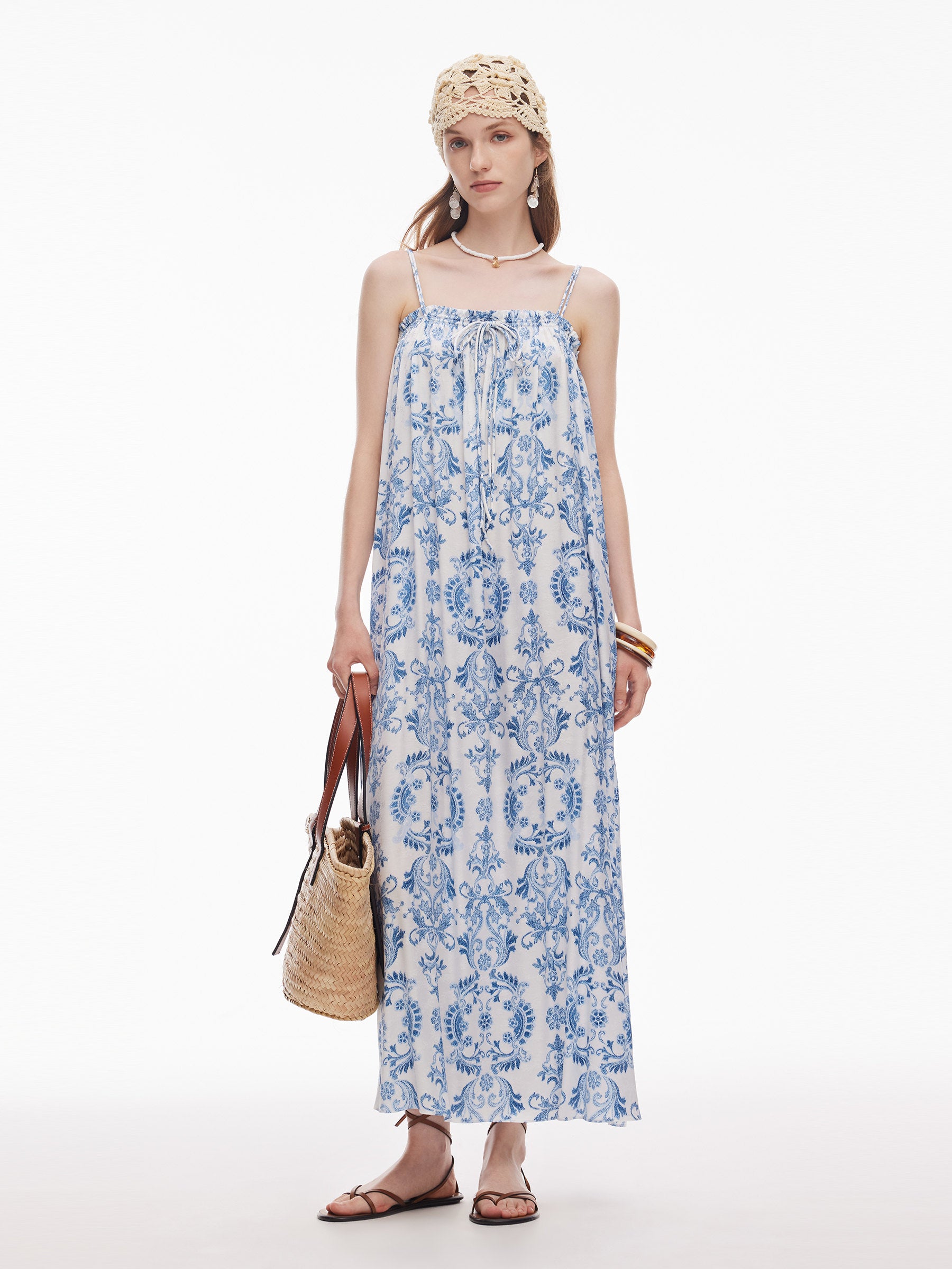 Floral Print Women Adjustable Strap Maxi Dress GOELIA