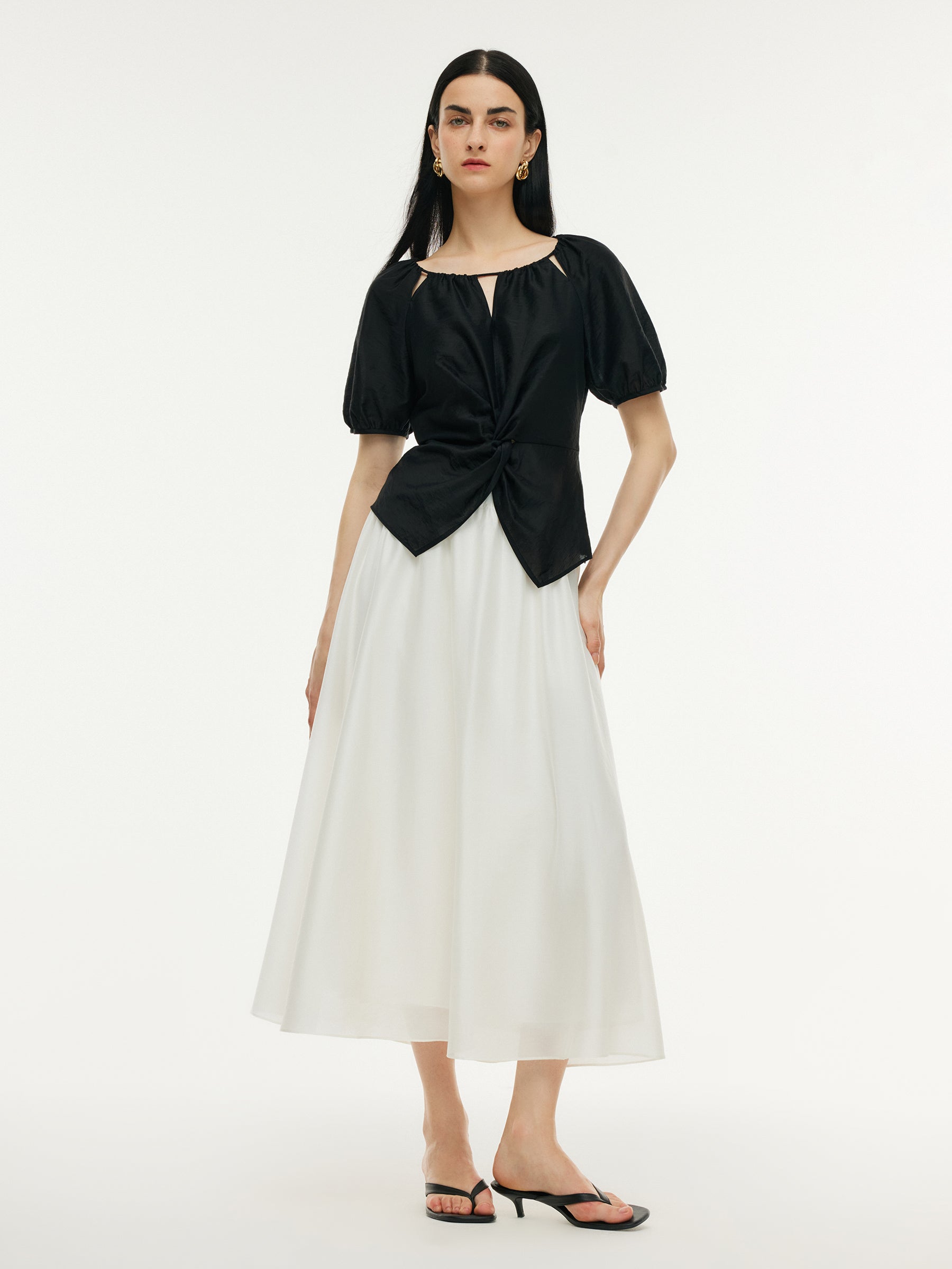 Tencel Blend Twist Front Top And A-Line Skirt Two-Piece Set GOELIA