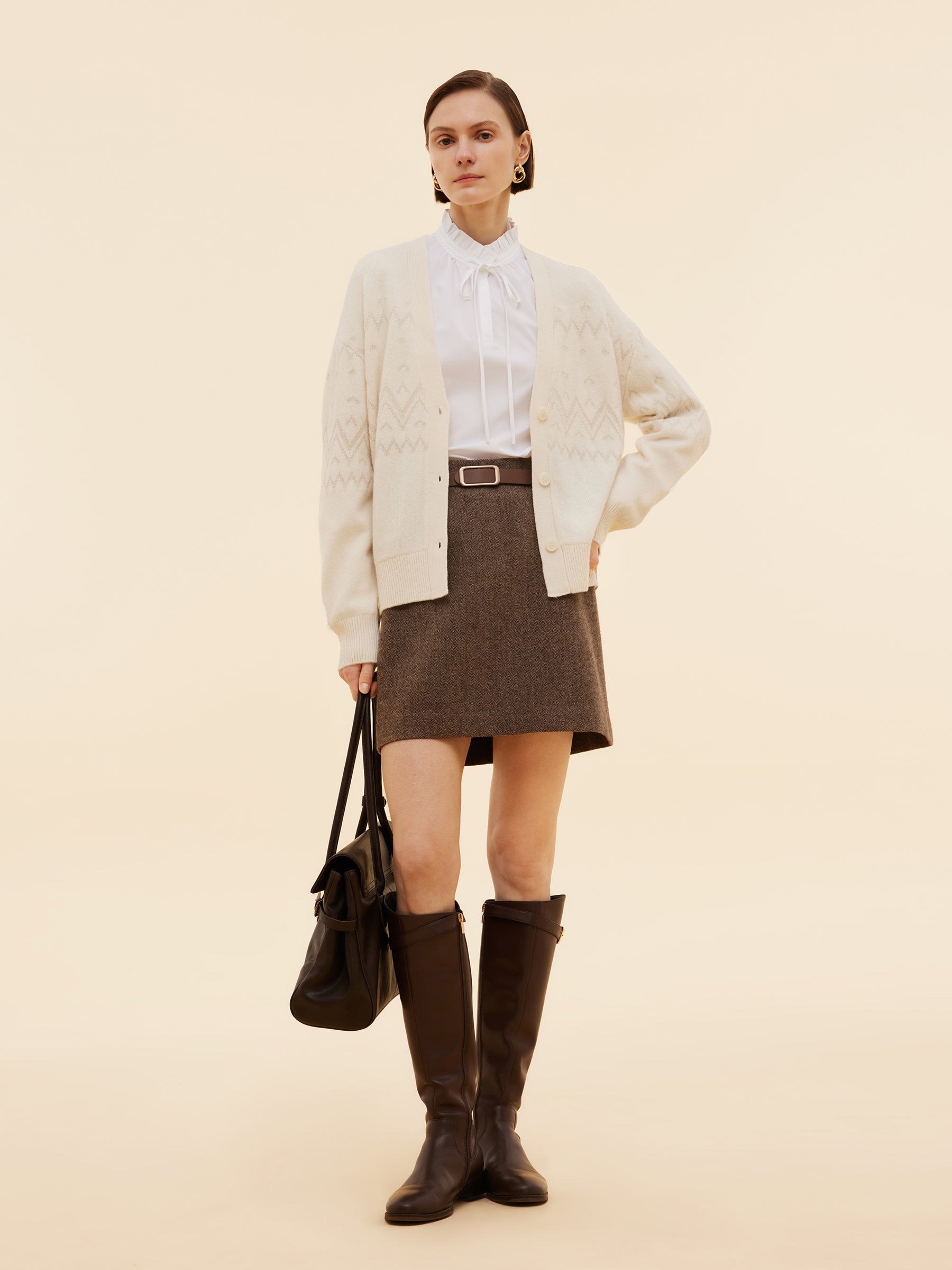 100% Wool Jacquard Women Cardigan GOELIA