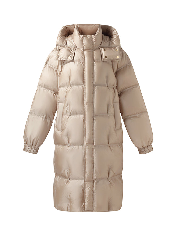 Rose Gold Unisex Hooded Long Goose Down Coat GOELIA