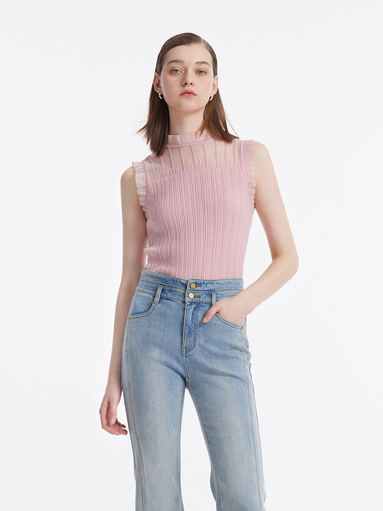 Tencel And Woolen Lace Ruffle Women Tank Top GOELIA
