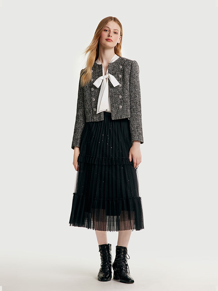 Tweed Double-Breasted Women Crop Jacket GOELIA