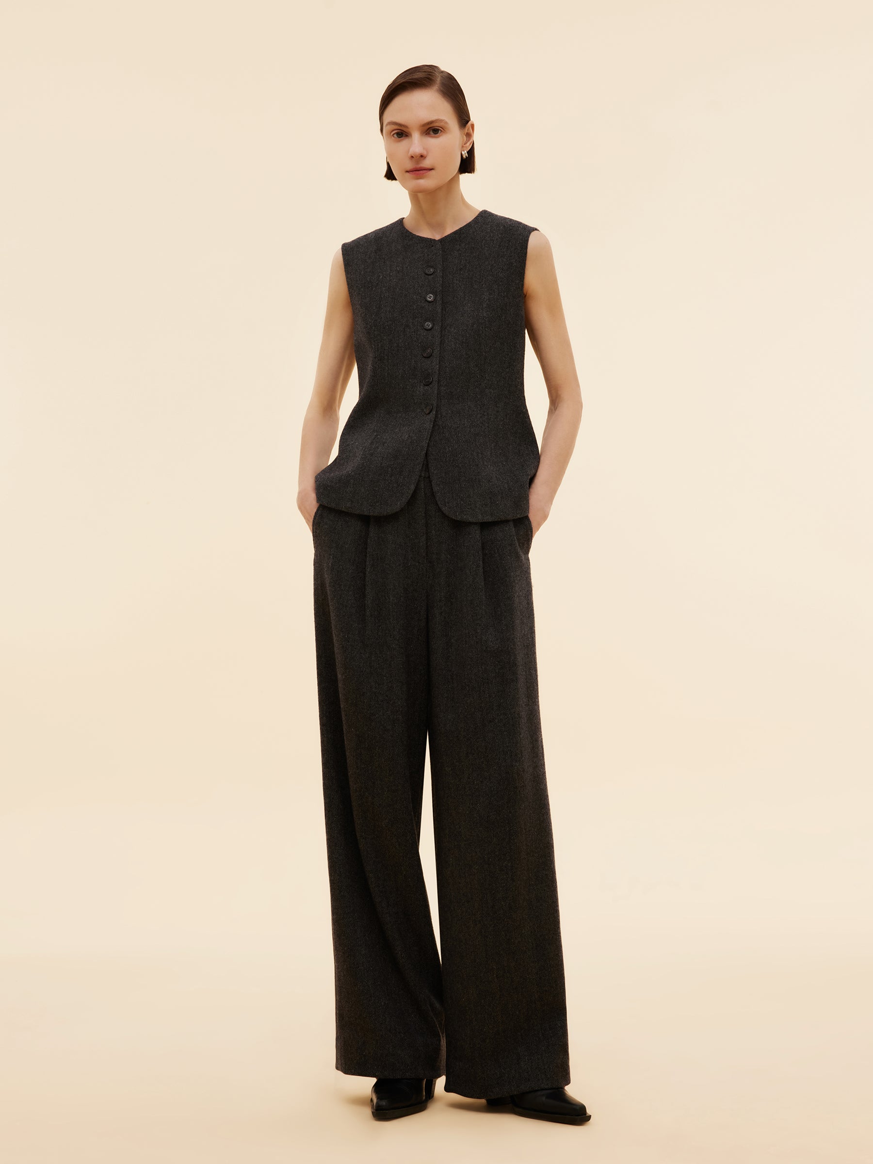 100% Washable Wool Women Button Down Vest GOELIA