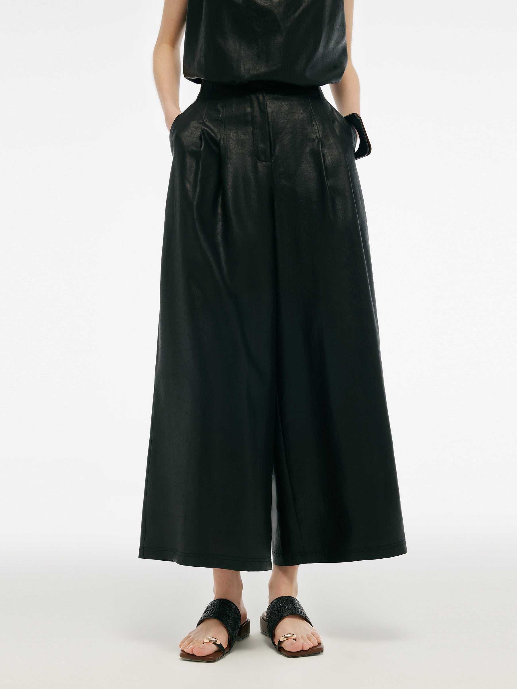 16MM Xiang Yun Silk Women Wide Leg Ankle Length Pants GOELIA